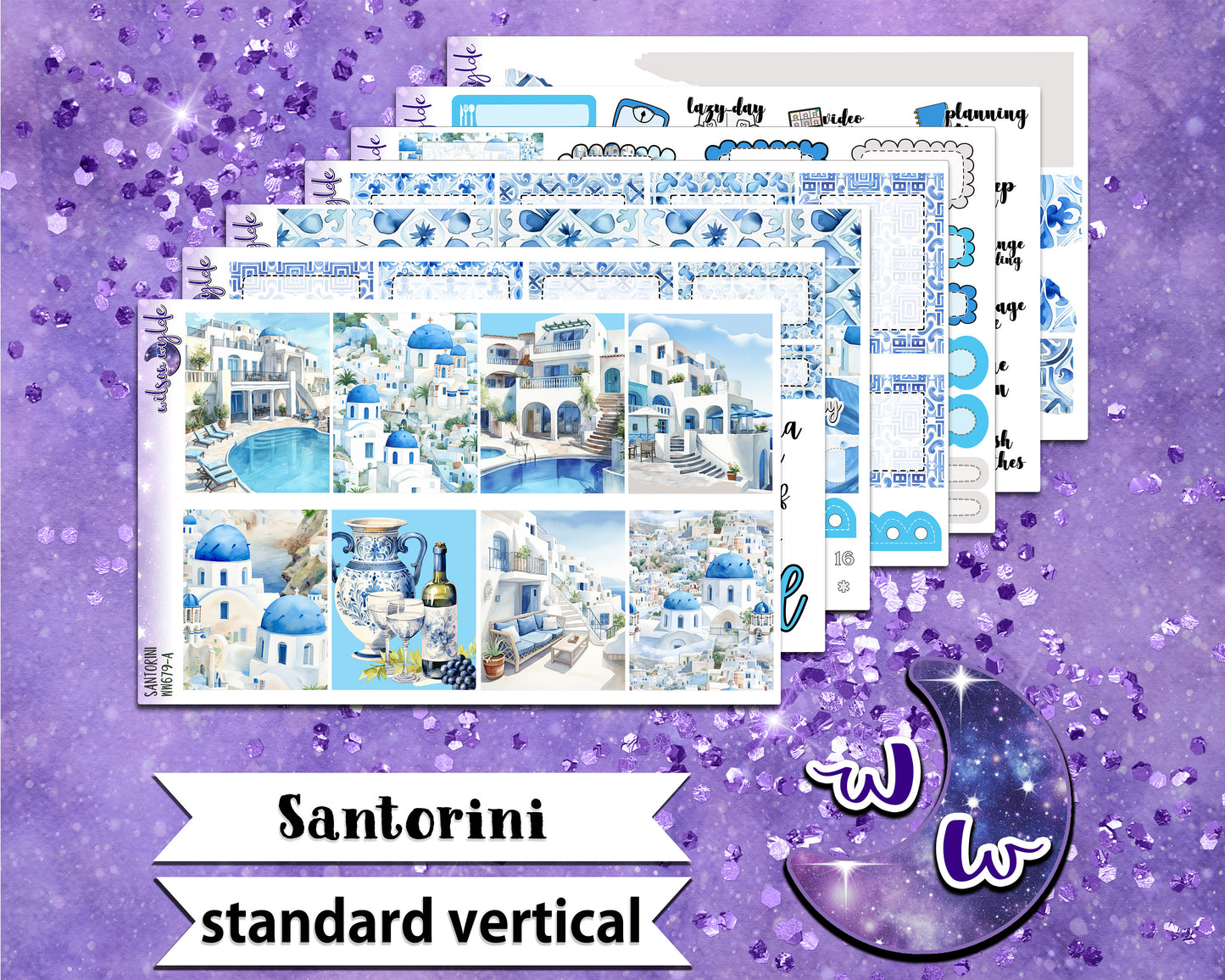Santorini full weekly sticker kit, STANDARD VERTICAL format, a la carte and bundle options. WW679