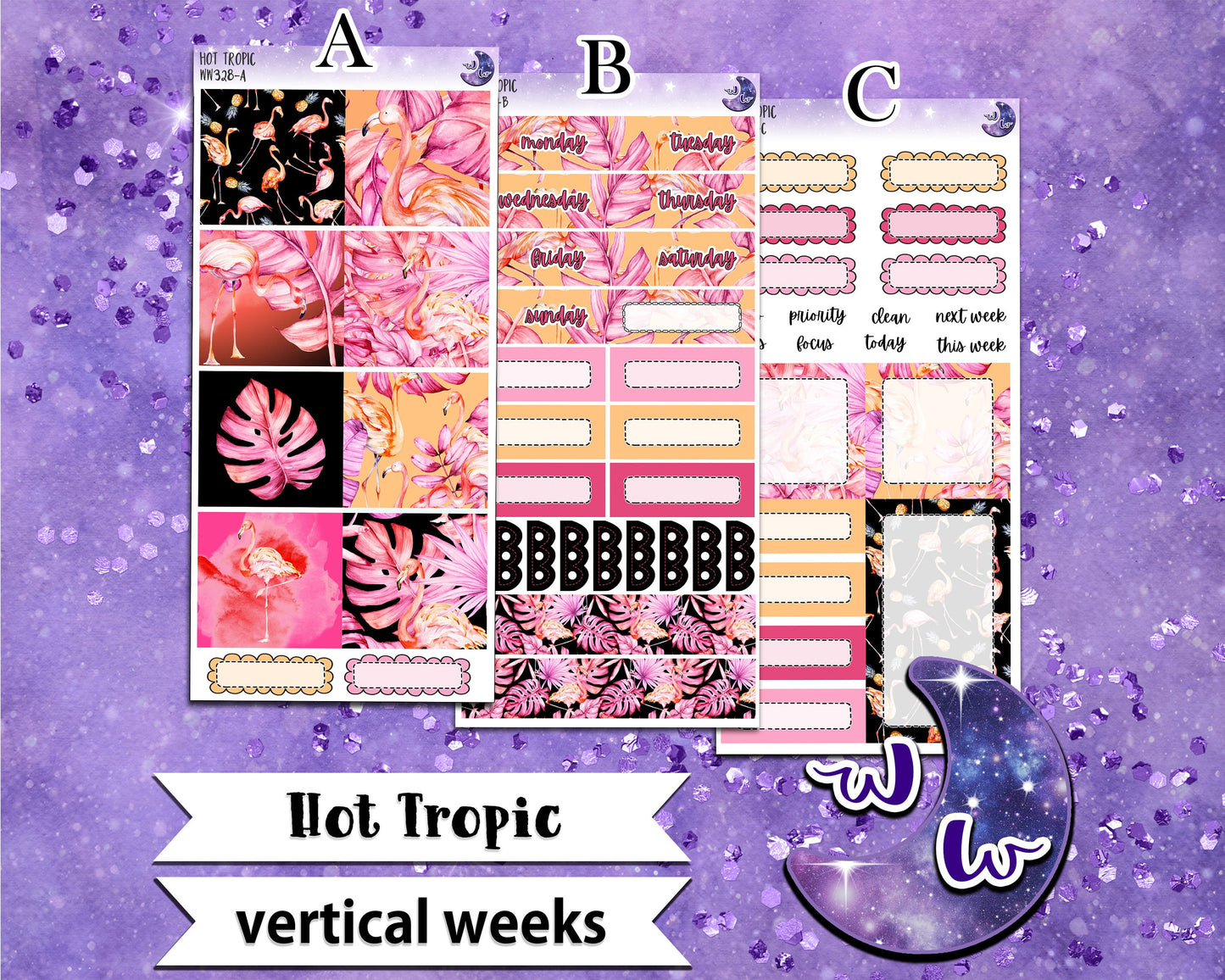 Hot Tropic weekly sticker kit, VERTICAL WEEKS format, Print Pression weeks, a la carte and bundle options. WW328