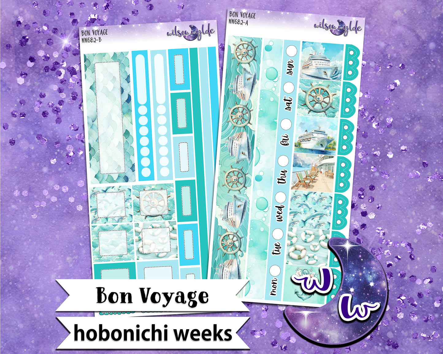 Bon Voyage weekly sticker kit, HOBONICHI WEEKS format, a la carte and bundle options. WW682