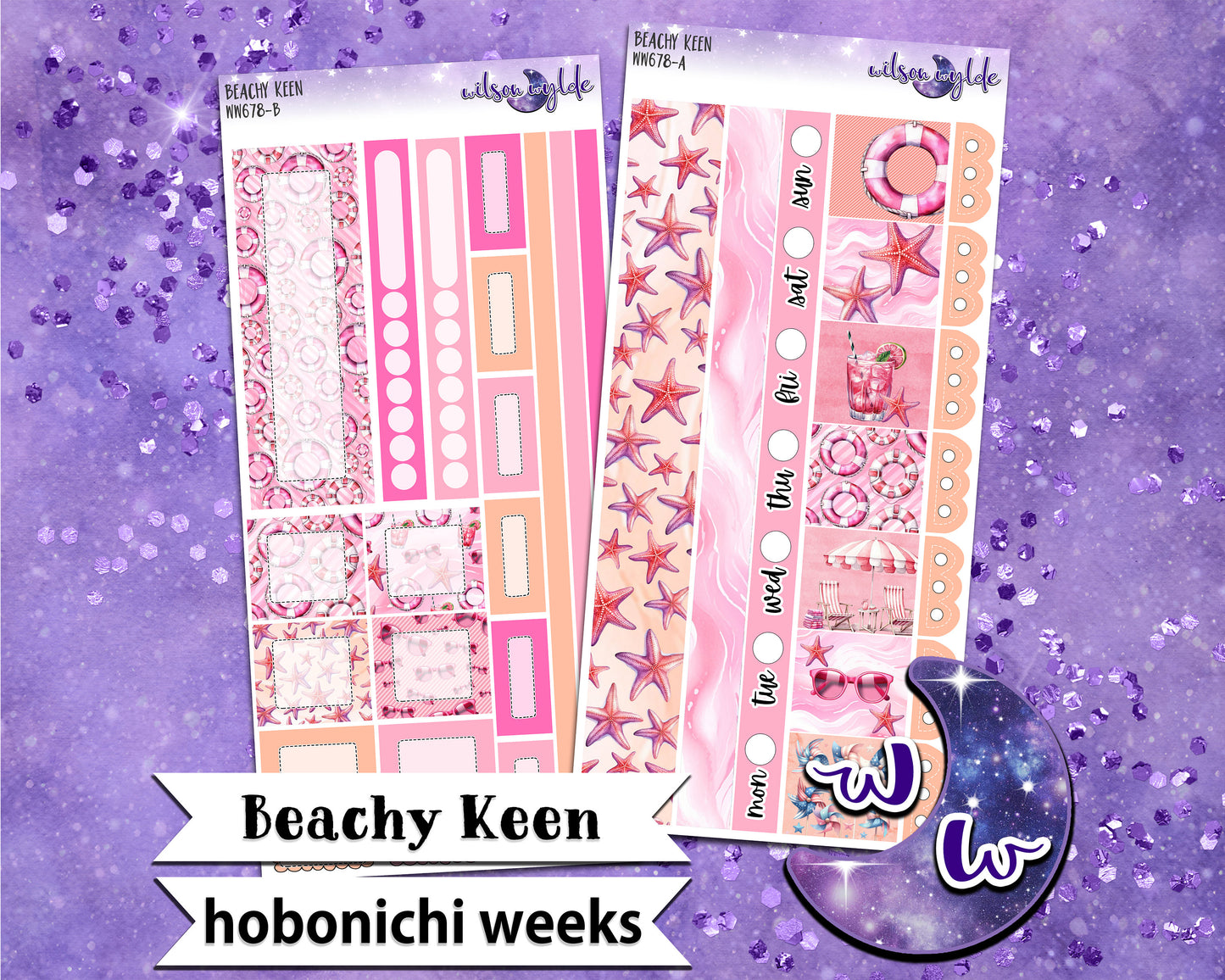 Beachy Keen weekly sticker kit, HOBONICHI WEEKS format, a la carte and bundle options. WW678