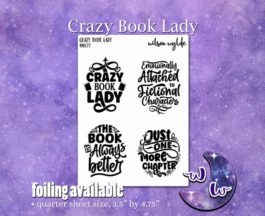 Crazy Book Lady, reading quote planner stickers, WW677