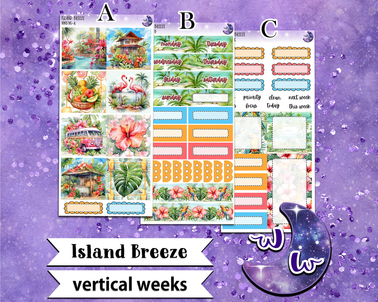 Island Breeze weekly sticker kit, VERTICAL WEEKS format, Print Pression weeks, a la carte and bundle options. WW696