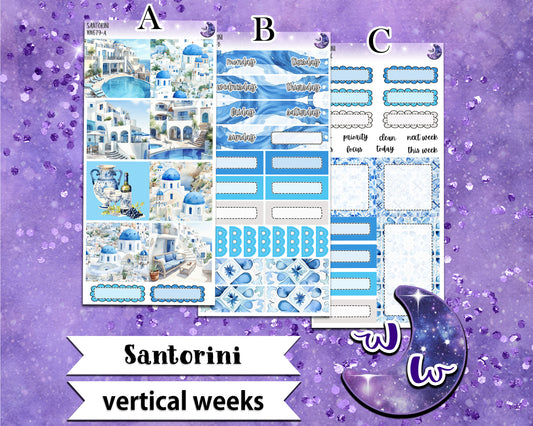 Santorini weekly sticker kit, VERTICAL WEEKS format, Print Pression weeks, a la carte and bundle options. WW679