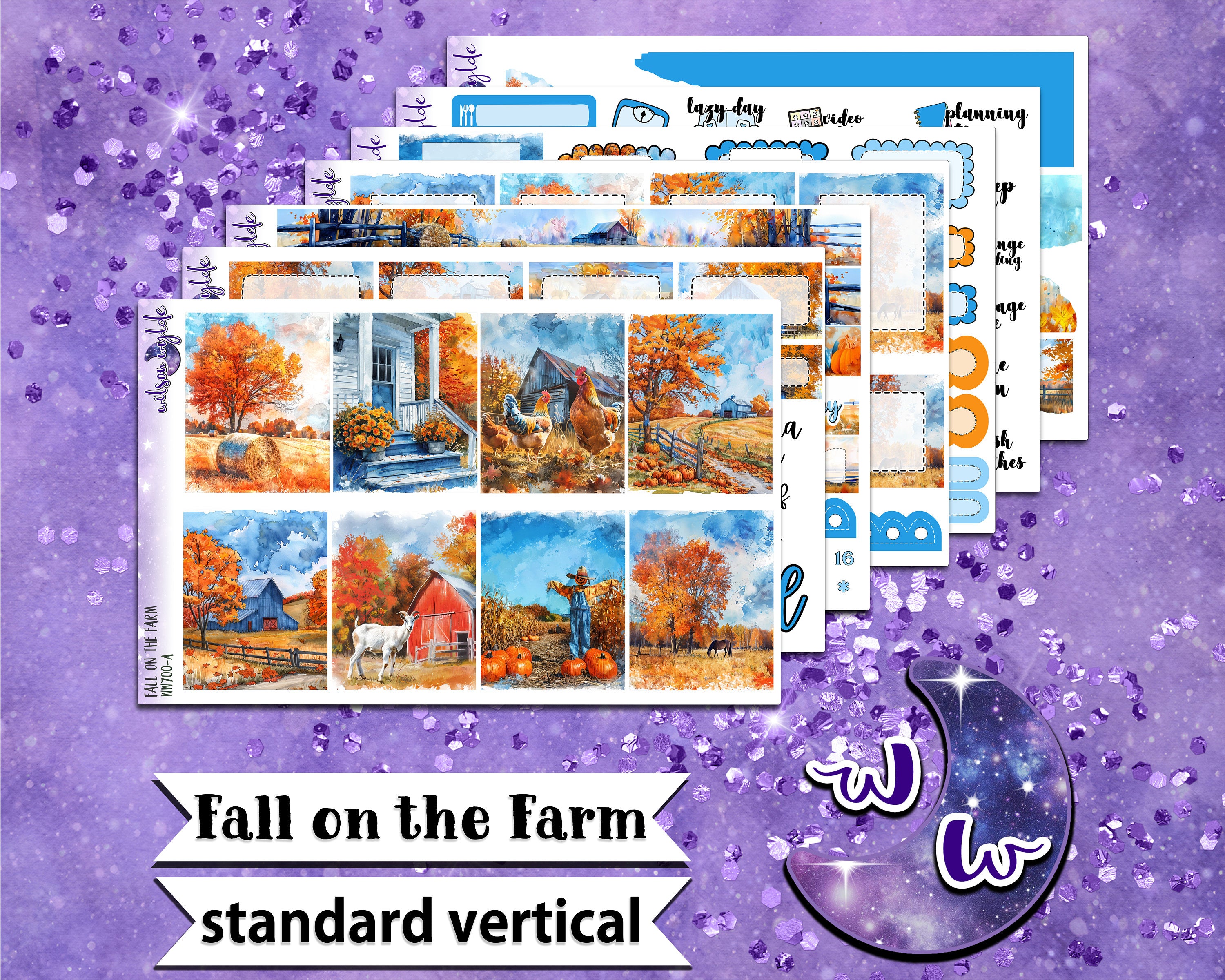 Fall Farm Stickers Fall on the Farm full weekly sticker kit, STANDARD VERTICAL format, a ...