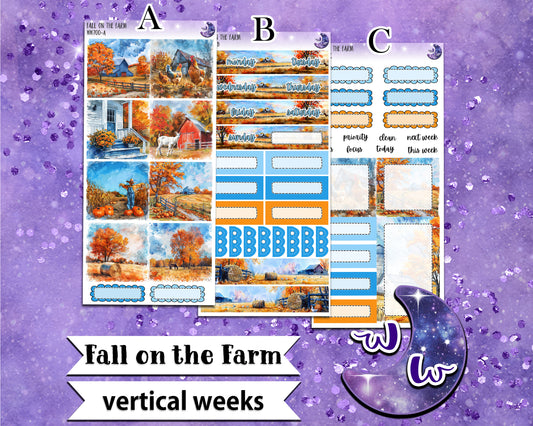 Fall on the Farm weekly sticker kit, VERTICAL WEEKS format, Print Pression weeks, a la carte and bundle options. WW700