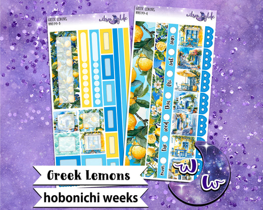 Greek Lemons weekly sticker kit, HOBONICHI WEEKS format, a la carte and bundle options. WW699