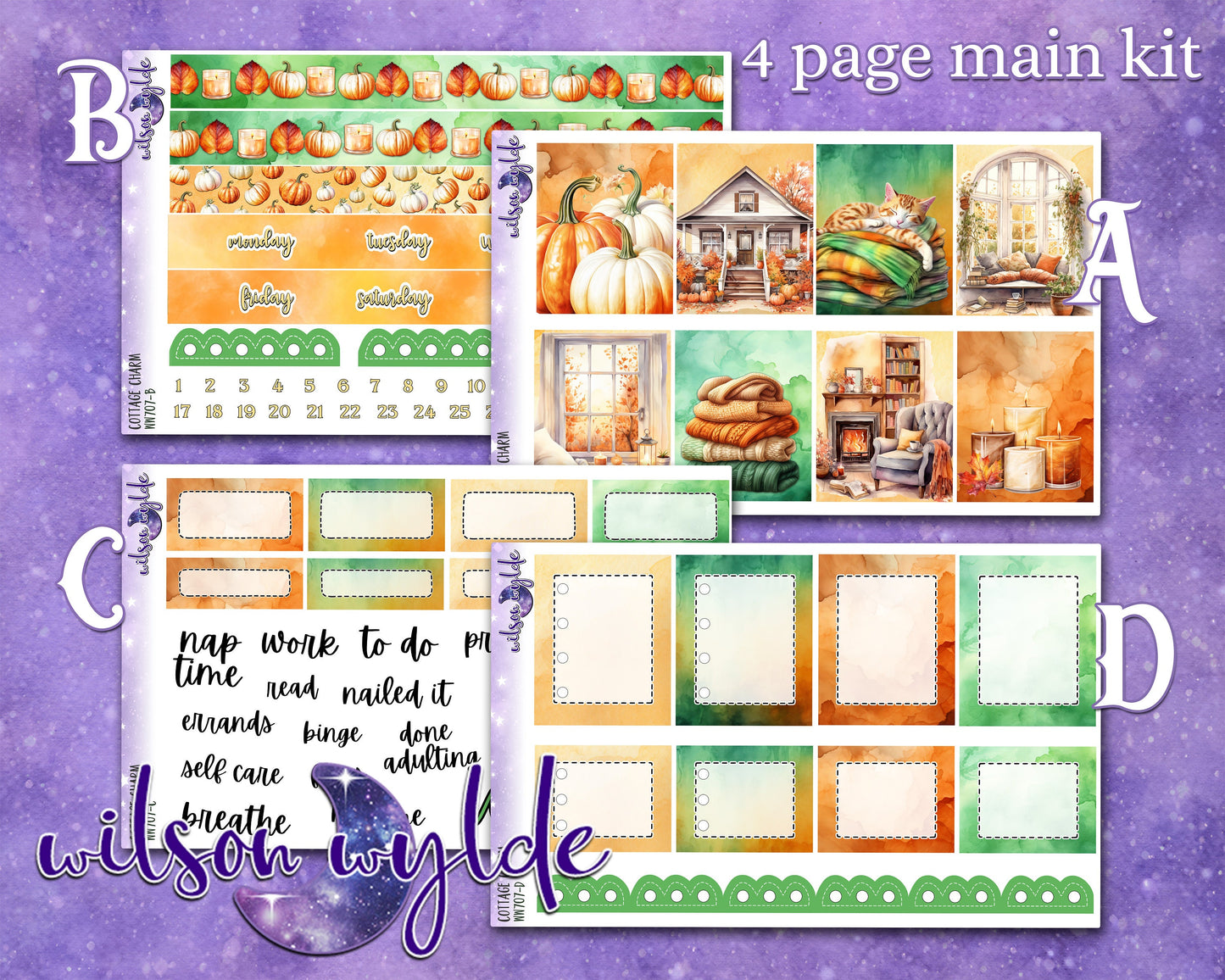 Cottage Charm full weekly sticker kit, HOBONICHI COUSIN format, a la carte and bundle options. WW707