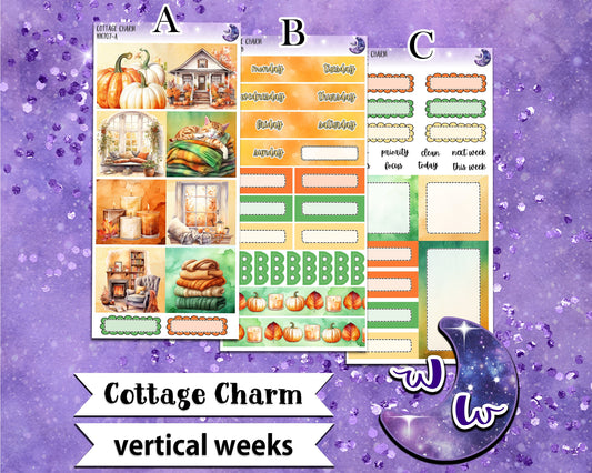 Cottage Charm weekly sticker kit, VERTICAL WEEKS format, Print Pression weeks, a la carte and bundle options. WW707