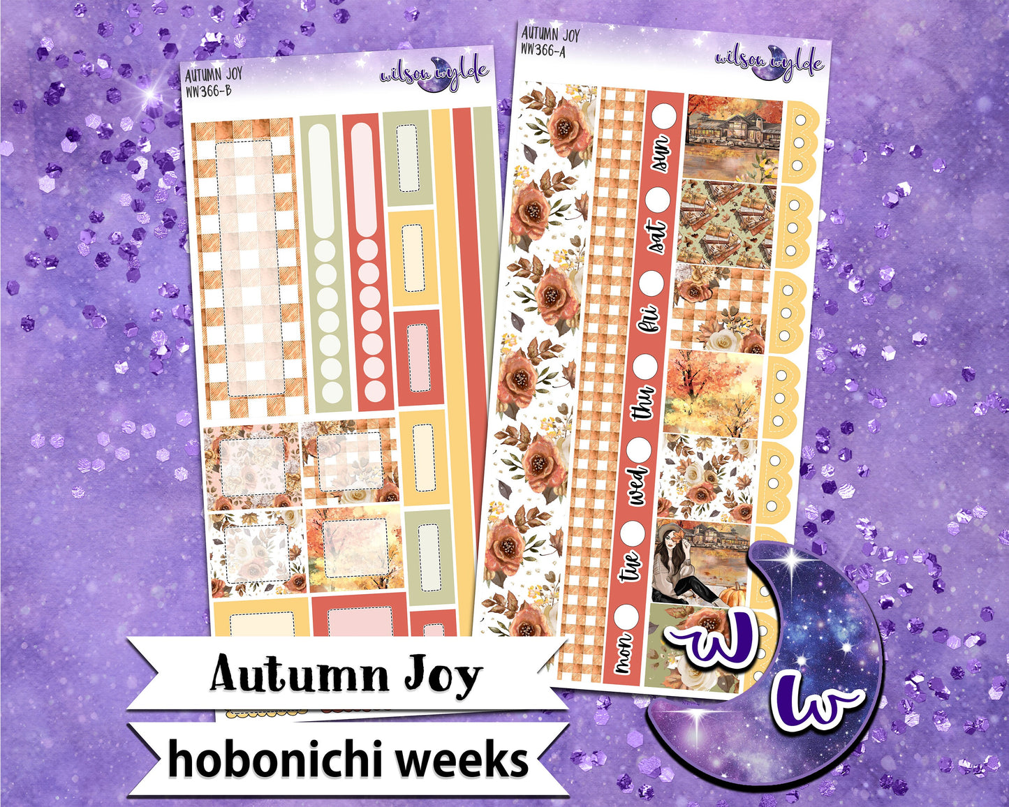 Autumn Joy weekly sticker kit, HOBONICHI WEEKS format, a la carte and bundle options. WW366