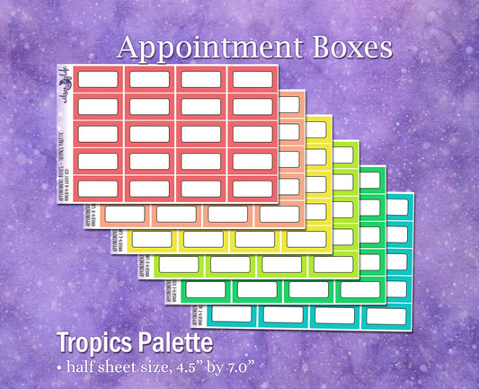 Appointment boxes, Tropics palette, functional deco planner stickers, WW689