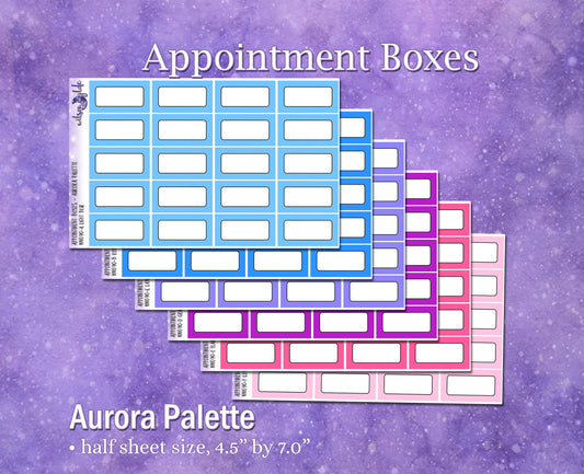 Appointment boxes, Aurora palette, functional deco planner stickers, WW690