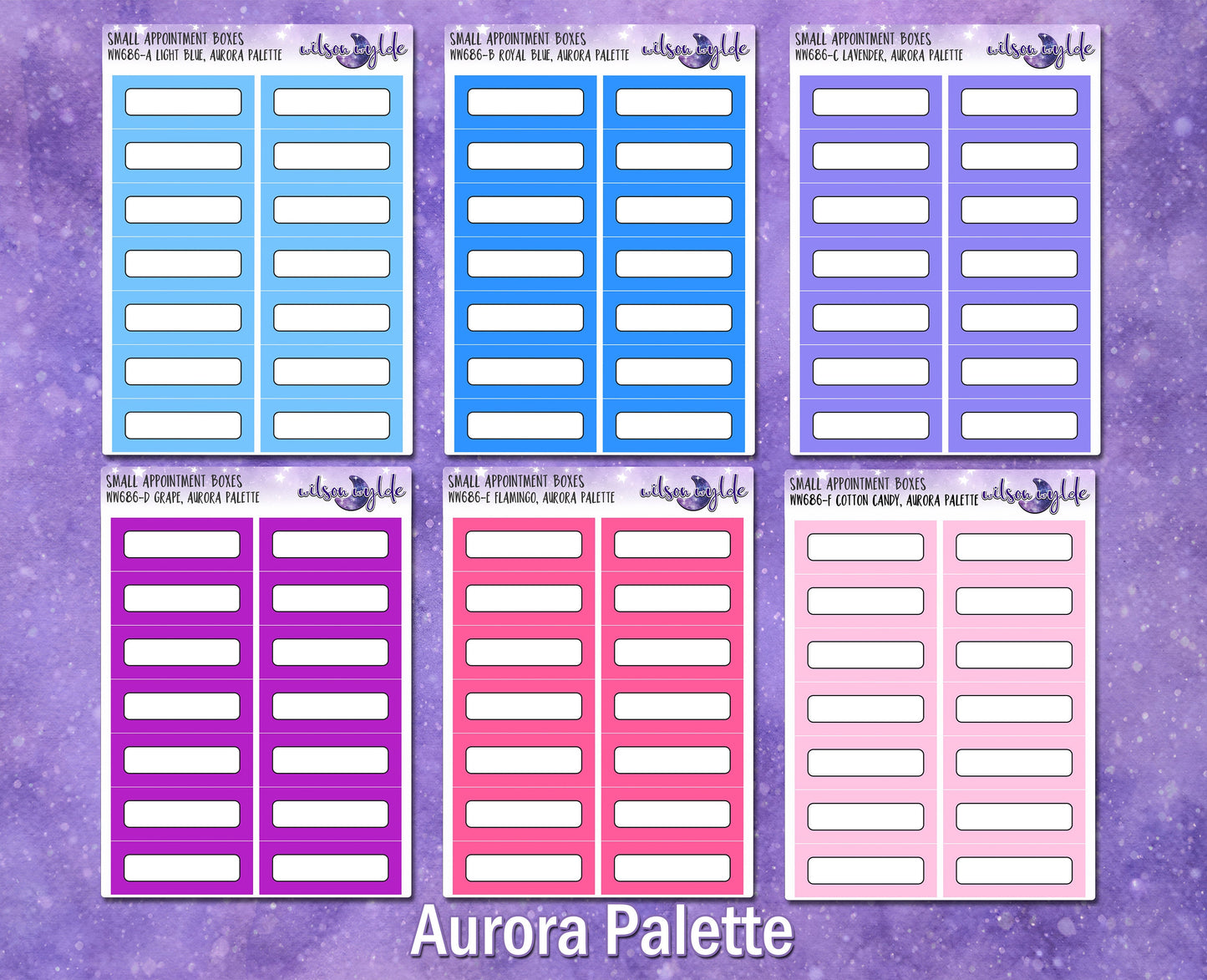 Small Appointment boxes, quarter boxes, Aurora palette, functional deco planner stickers, WW686