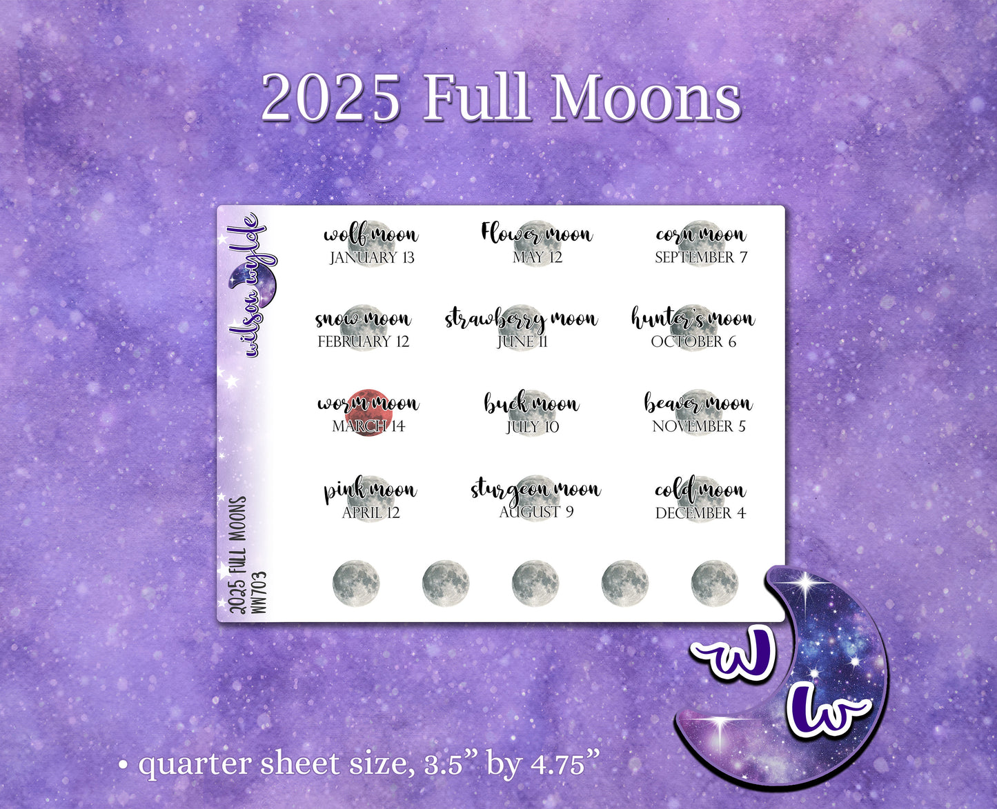 2025 Full Moon names planner stickers, WW703