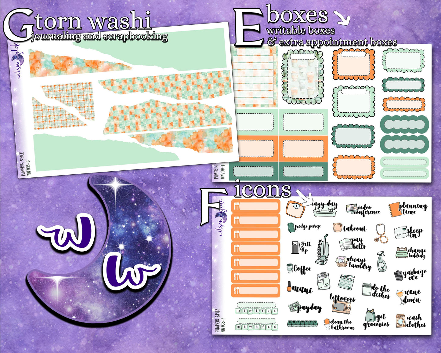 Pumpkin Spice full weekly sticker kit, STANDARD VERTICAL format, a la carte and bundle options. WW708