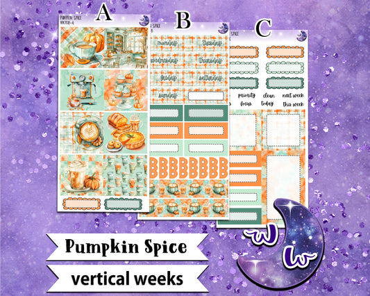 Pumpkin Spice weekly sticker kit, VERTICAL WEEKS format, Print Pression weeks, a la carte and bundle options. WW708