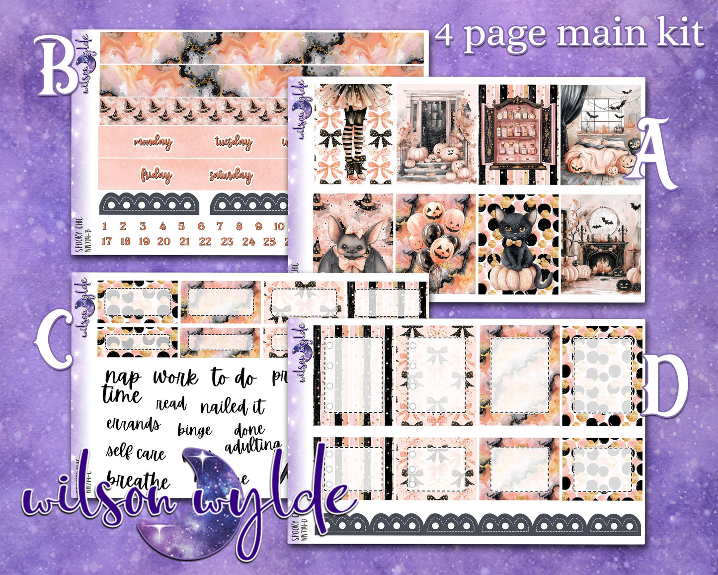 Spooky Chic full weekly sticker kit, HOBONICHI COUSIN format, a la carte and bundle options. WW714