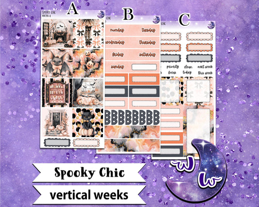 Spooky Chic weekly sticker kit, VERTICAL WEEKS format, Print Pression weeks, a la carte and bundle options. WW714