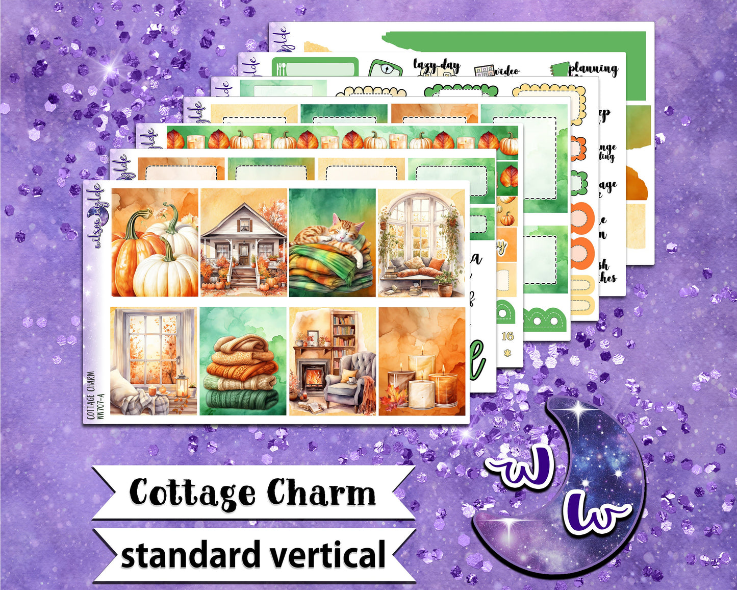 Cottage Charm full weekly sticker kit, STANDARD VERTICAL format, a la carte and bundle options. WW707