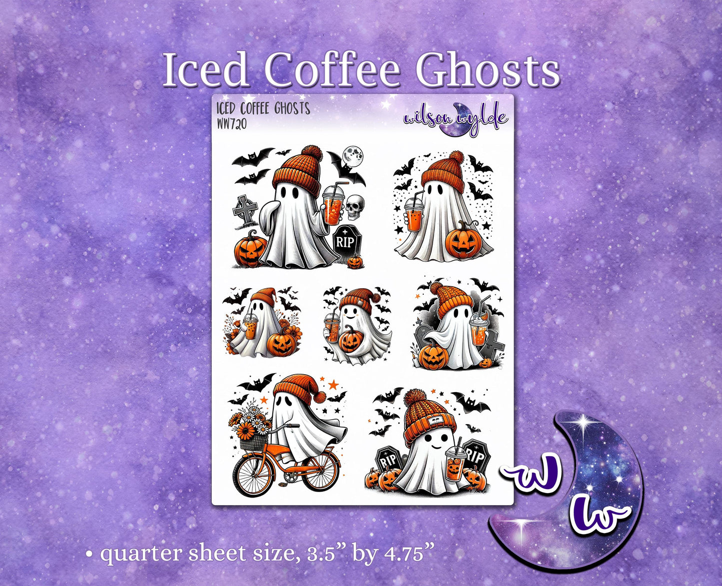 Iced Coffee Ghosts deco planner stickers, WW720