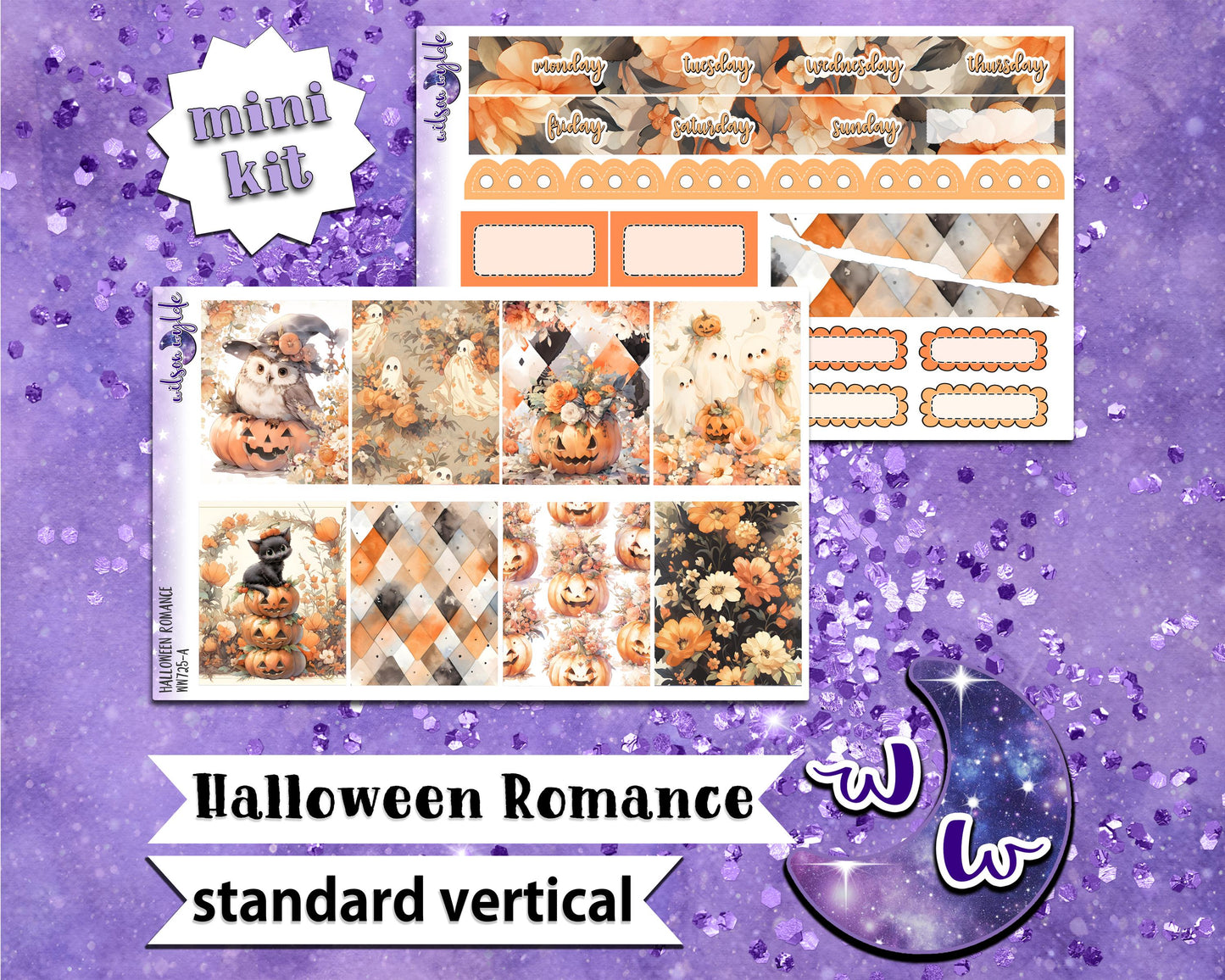 Halloween Romance mini weekly sticker kit, STANDARD VERTICAL format, a la carte and bundle options. WW725