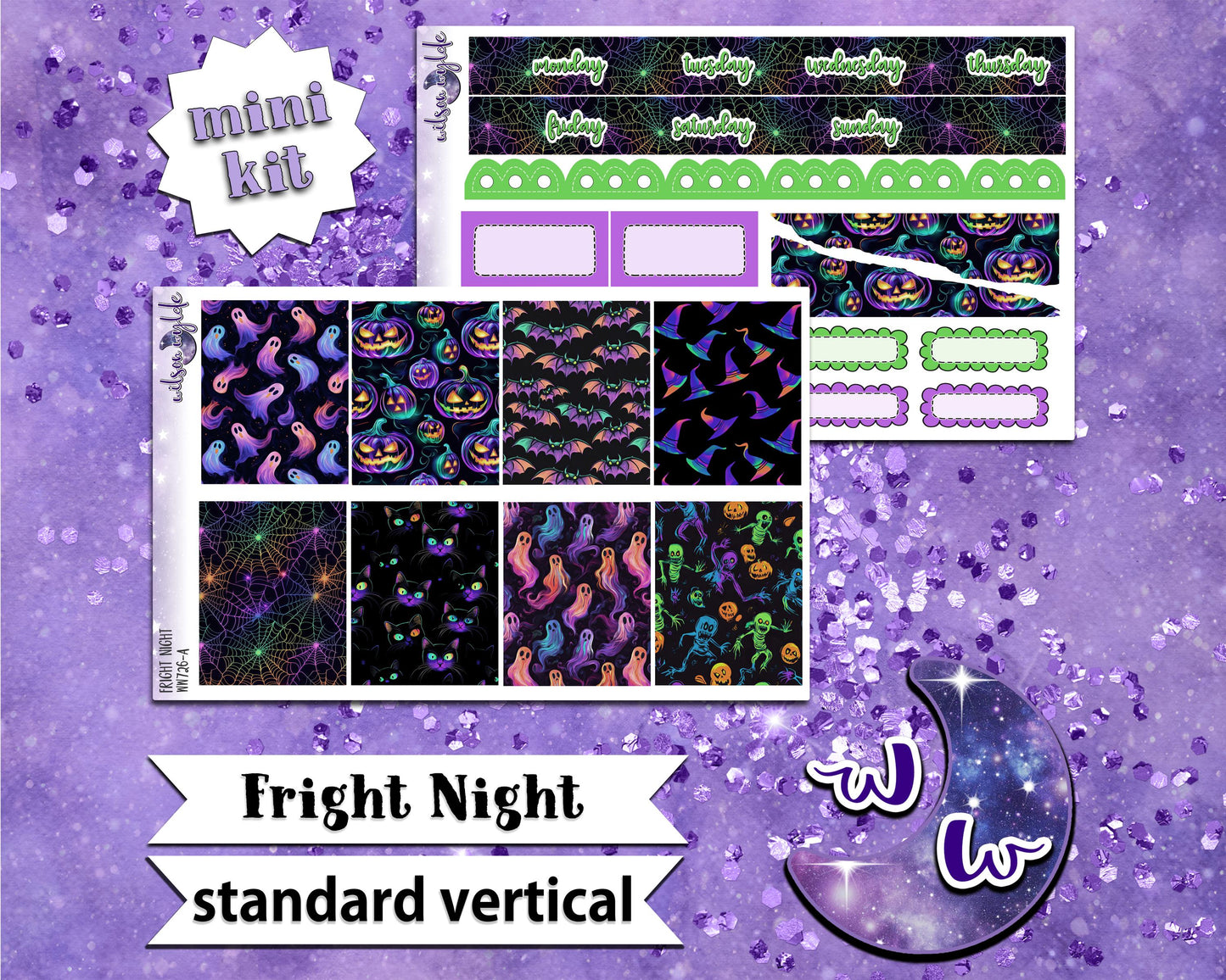 Fright Night mini weekly sticker kit, STANDARD VERTICAL format, a la carte and bundle options. WW726