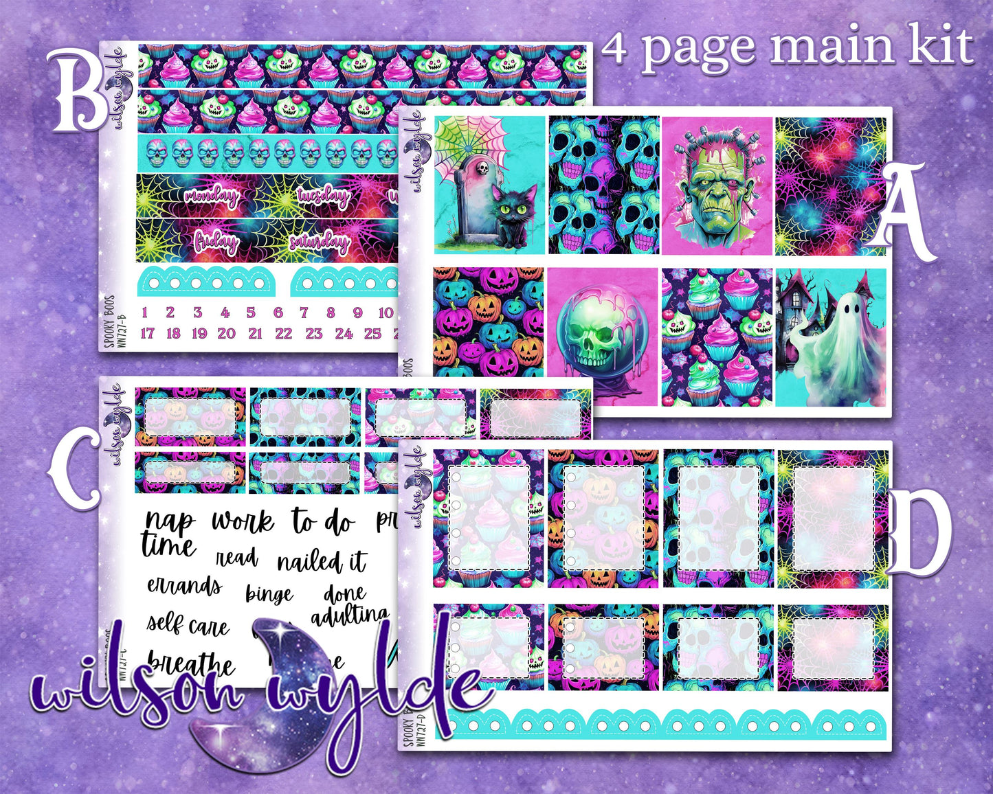 Spooky Boos full weekly sticker kit, STANDARD VERTICAL format, a la carte and bundle options. WW727