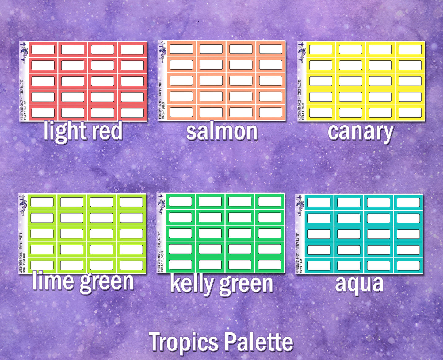 Appointment boxes, Tropics palette, functional deco planner stickers, WW689