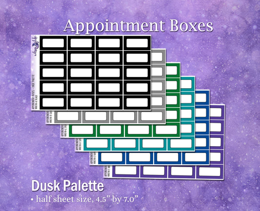 Appointment boxes, Dusk palette, functional deco planner stickers, WW691