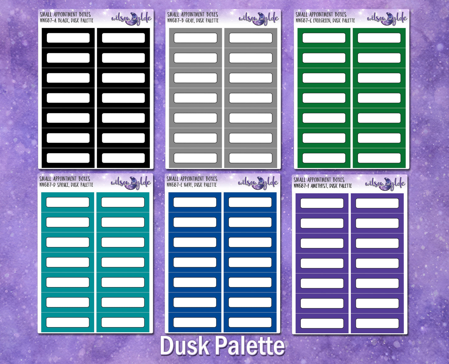 Small Appointment boxes, quarter boxes, Dusk palette, functional deco planner stickers, WW687