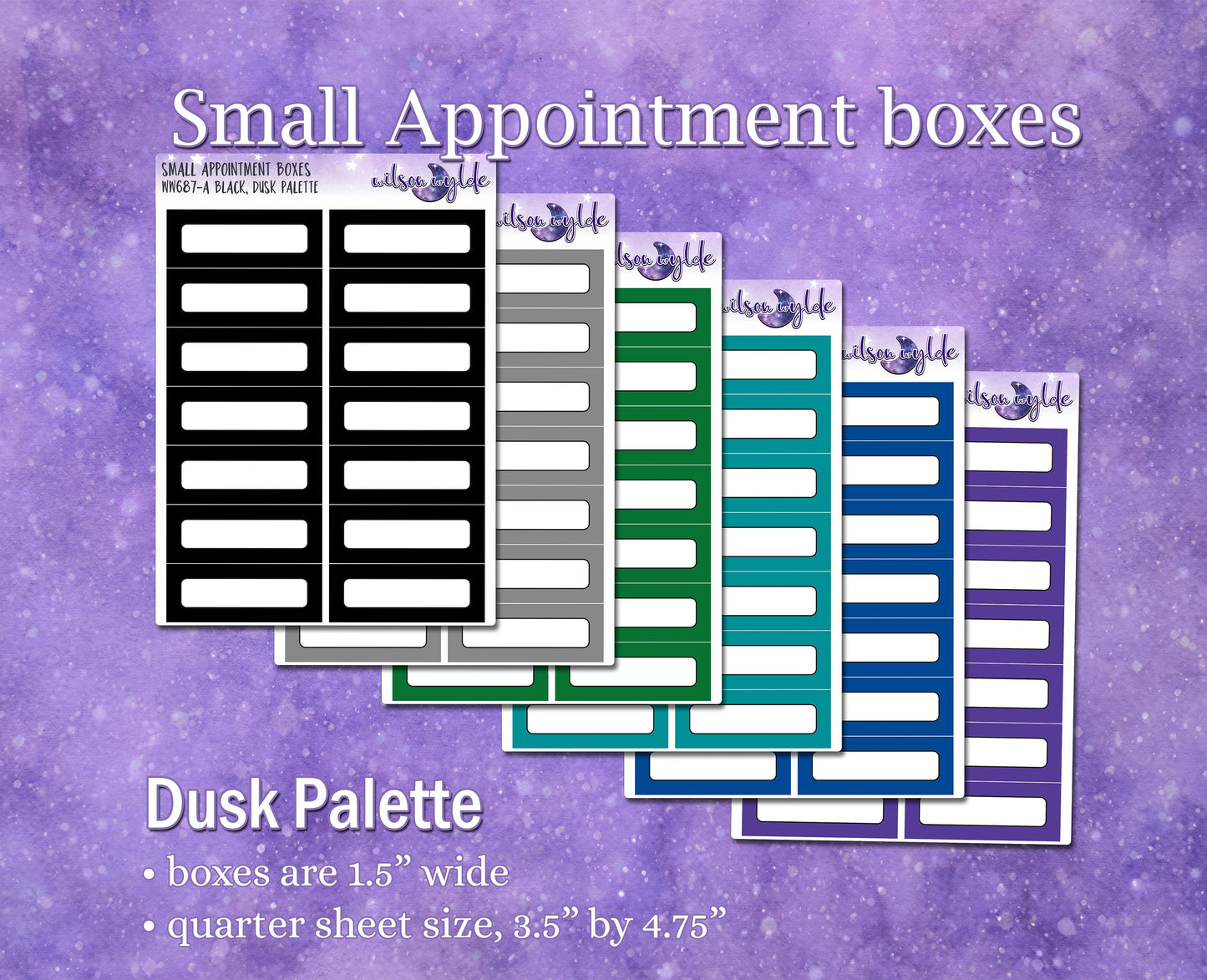 Small Appointment boxes, quarter boxes, Dusk palette, functional deco planner stickers, WW687