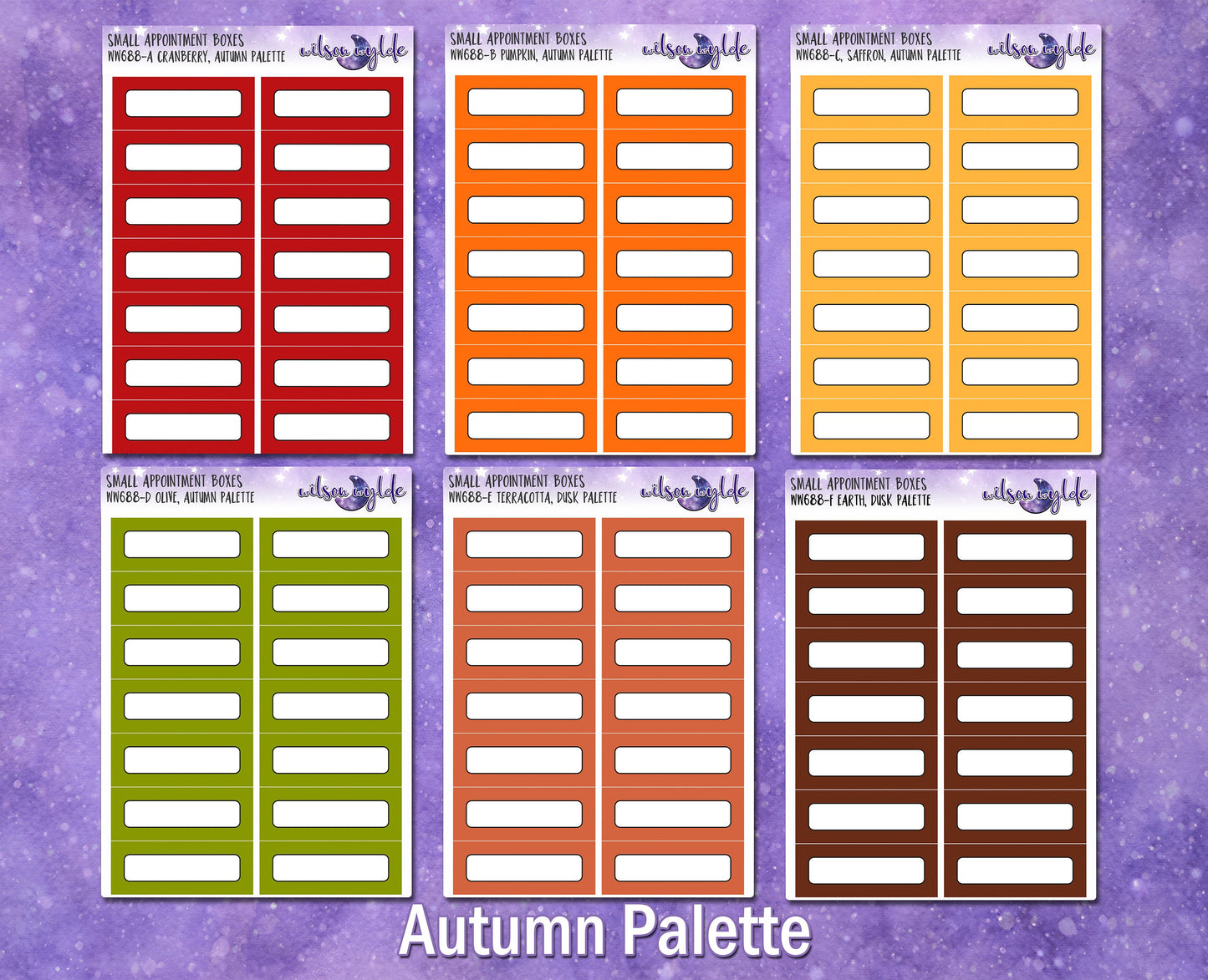 Small Appointment boxes, quarter boxes, Autumn palette, functional deco planner stickers, WW688