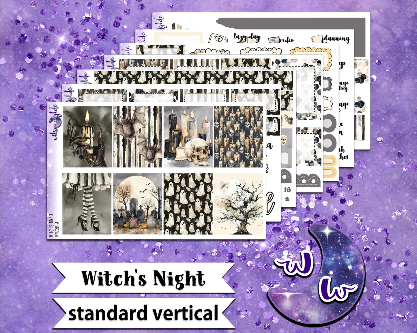 Witch's Night full weekly sticker kit, STANDARD VERTICAL format, a la carte and bundle options. WW728