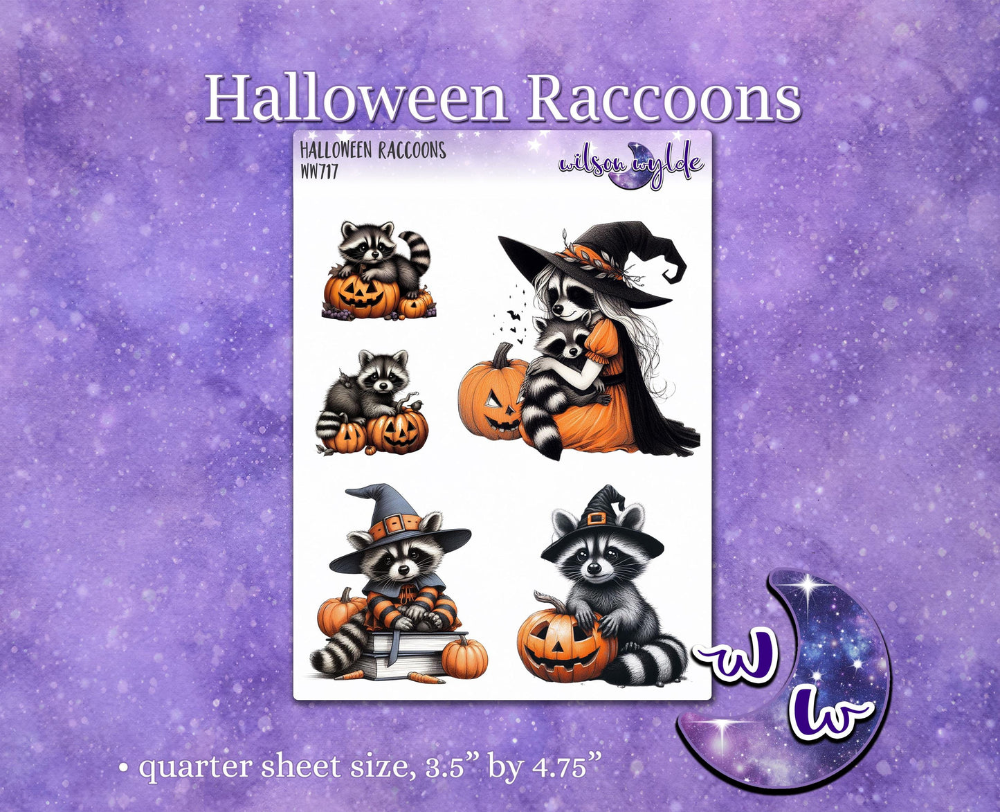 Halloween Raccoons deco planner stickers, WW717