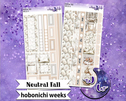 Neutral Fall weekly sticker kit, HOBONICHI WEEKS format, a la carte and bundle options. WW723