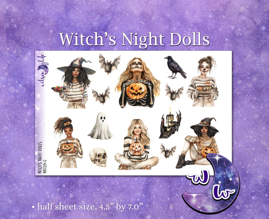 Witch's Night Dolls deco planner stickers, WW729