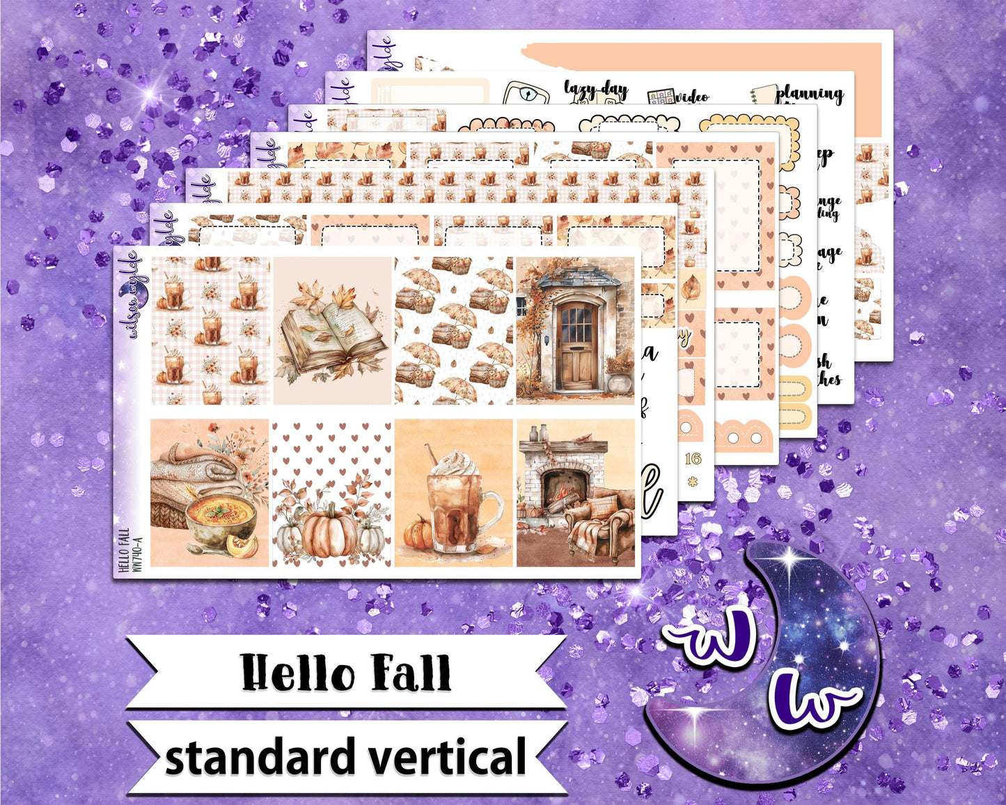 Hello Fall full weekly sticker kit, STANDARD VERTICAL format, a la carte and bundle options. WW740