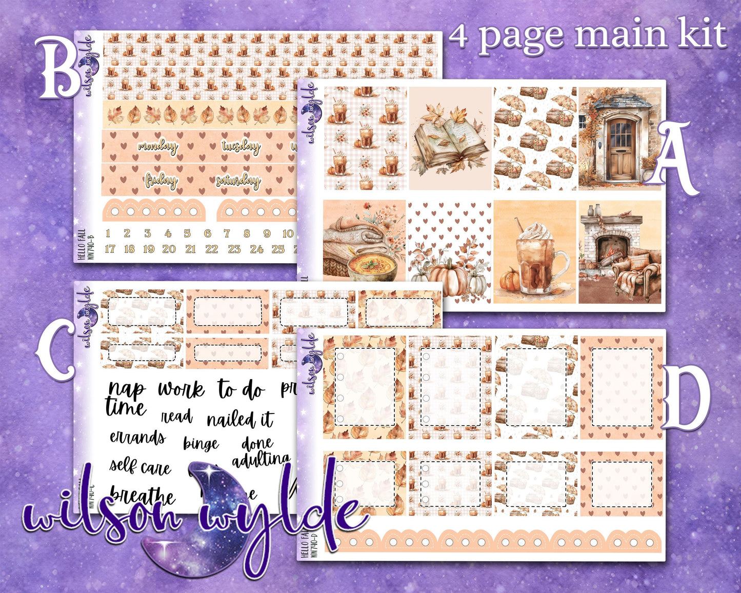 Hello Fall full weekly sticker kit, STANDARD VERTICAL format, a la carte and bundle options. WW740