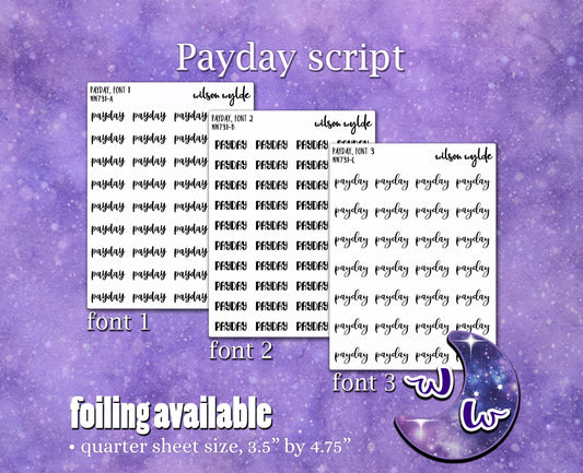 Payday script planner stickers, Foiling available WW731