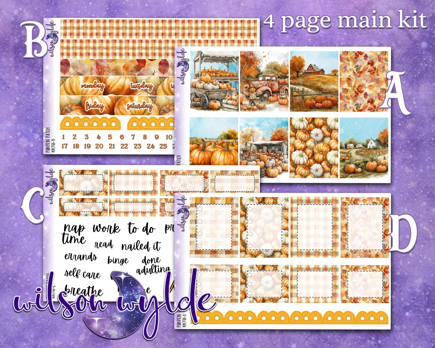 Pumpkin Patch full weekly sticker kit, HOBONICHI COUSIN format, a la carte and bundle options. WW741