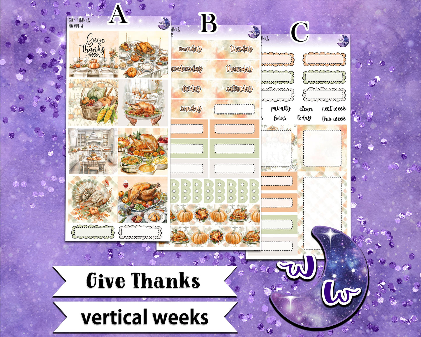 Give Thanks weekly sticker kit, VERTICAL WEEKS format, Print Pression weeks, a la carte and bundle options. WW744