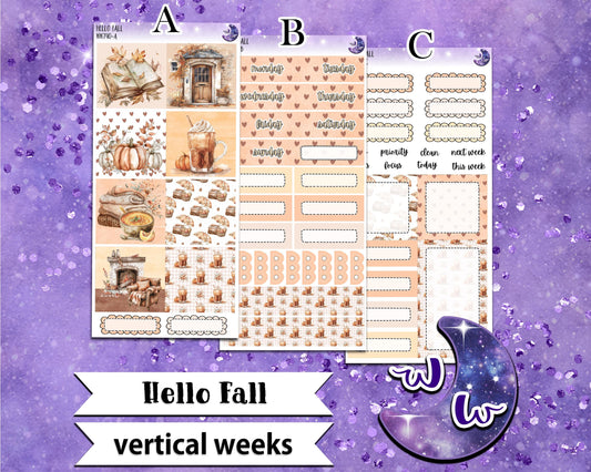 Hello Fall weekly sticker kit, VERTICAL WEEKS format, Print Pression weeks, a la carte and bundle options. WW740