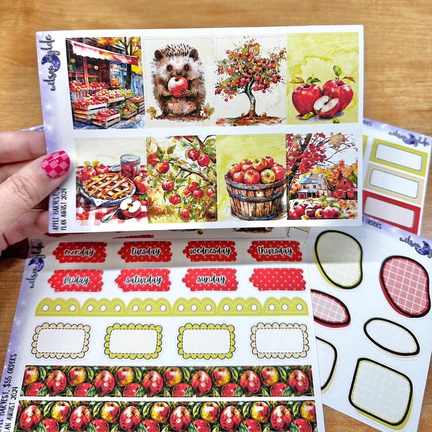 Apple Harvest, tiered freebie kit, standard vertical format. 7 planner sticker sheets, includes deco, full and appointment boxes.