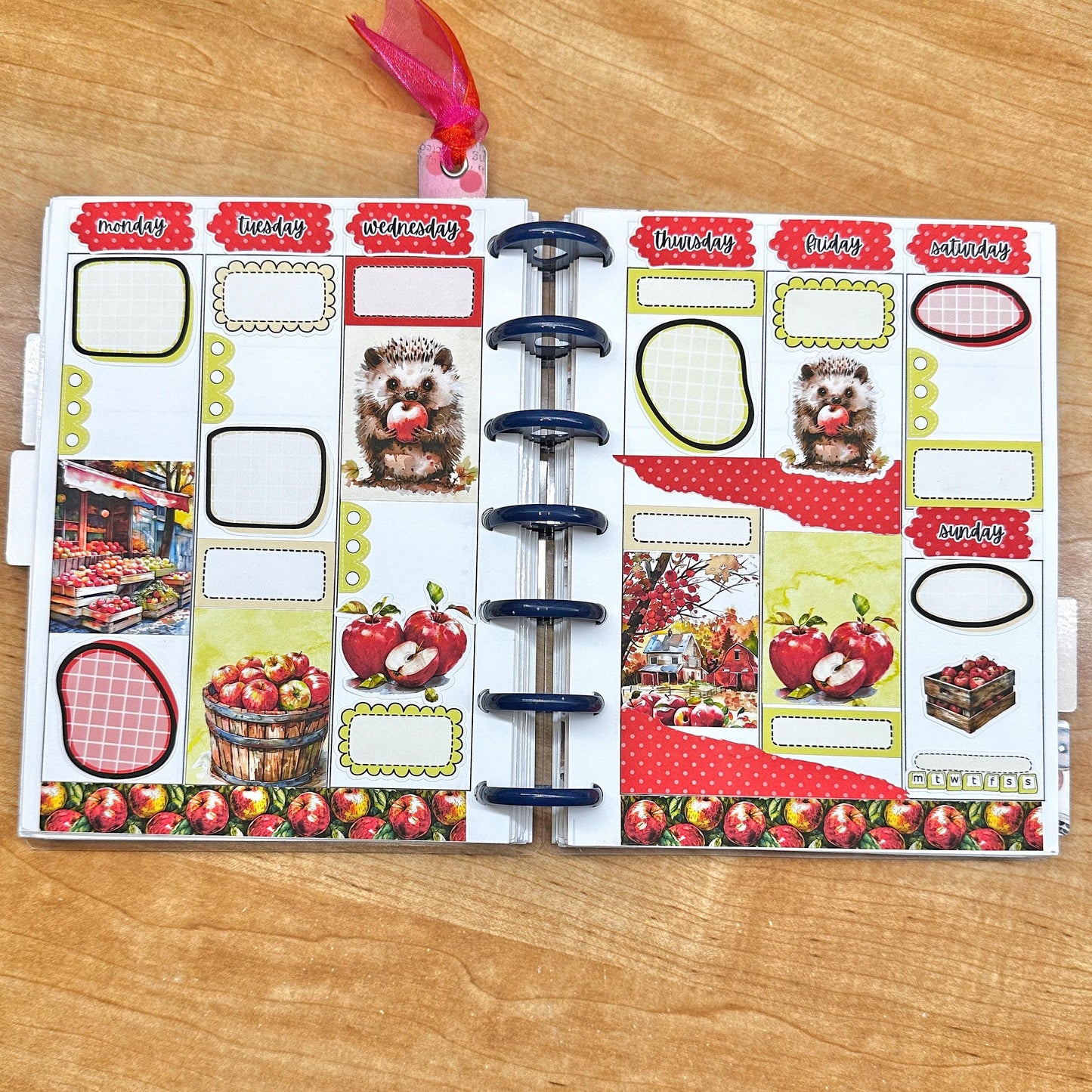 Apple Harvest, tiered freebie kit, standard vertical format. 7 planner sticker sheets, includes deco, full and appointment boxes.