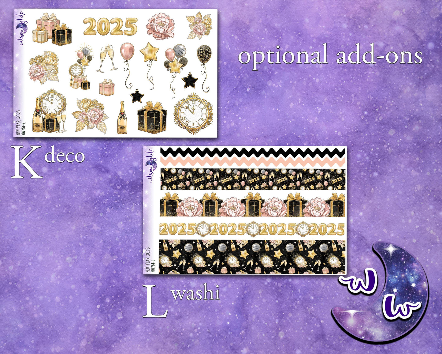 New Year 2025 weekly sticker kit, STANDARD VERTICAL format, a la carte and bundle options. WW751