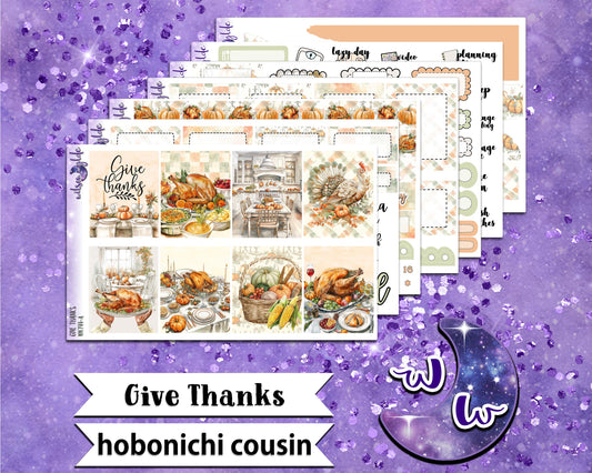 Give Thanks full weekly sticker kit, HOBONICHI COUSIN format, a la carte and bundle options. WW744