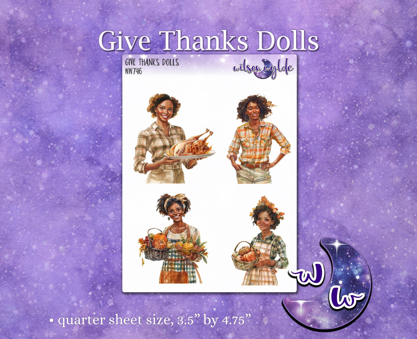 Give Thanks Dolls deco planner stickers, WW746