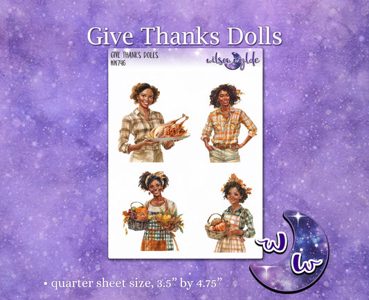 Give Thanks Dolls deco planner stickers, WW746