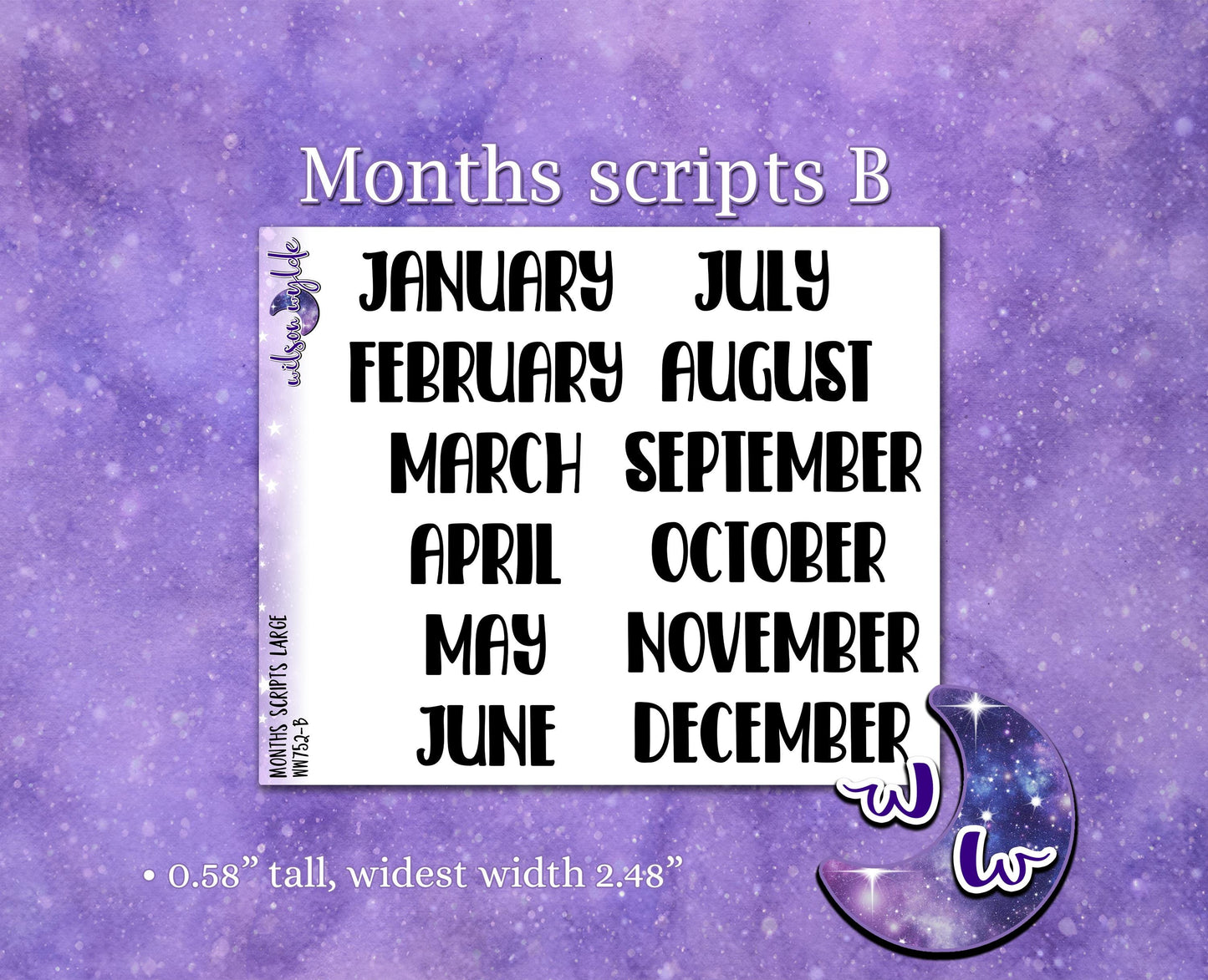 Months scripts, monthly labels for calendars and monthly spreads, planner stickers, WW752