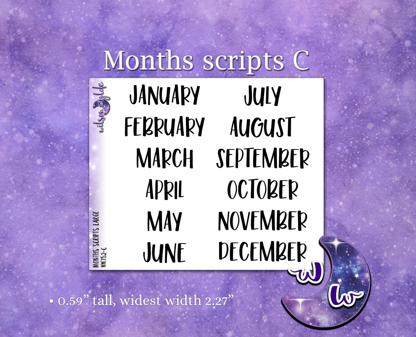 Months scripts, monthly labels for calendars and monthly spreads, planner stickers, WW752