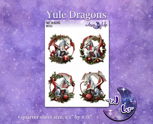 Yule dragons, gothic Christmas deco planner stickers, WW764